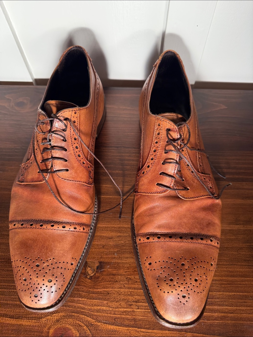 Mens Italian Leather Wingtip Brogue Oxfords Cognac Brown To Boot New York 11 1/2